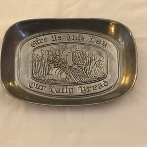 Vintage Pewter Bread Tray - 'Give Us This Day Our Daily Bread' Italy Duratale
